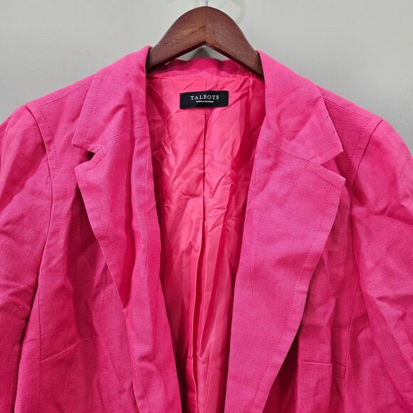 Talbots Womens 100% Linen Blazer Jacket Pink 3/4 Sleeves Open Front Barbiecore - Picture 2 of 13